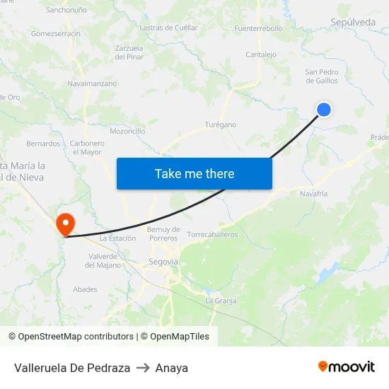 Valleruela De Pedraza to Anaya map