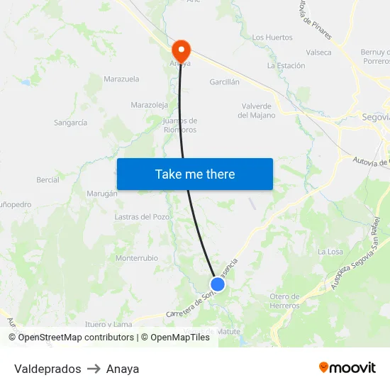 Valdeprados to Anaya map