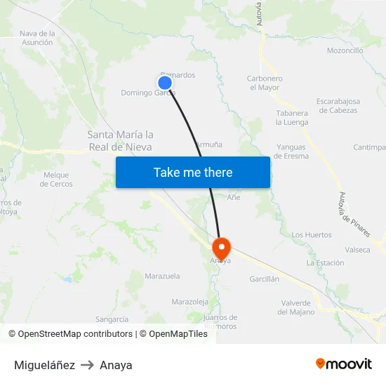 Migueláñez to Anaya map