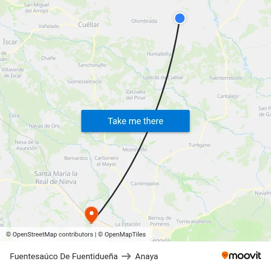 Fuentesaúco De Fuentidueña to Anaya map