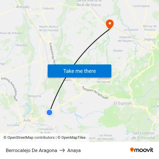 Berrocalejo De Aragona to Anaya map