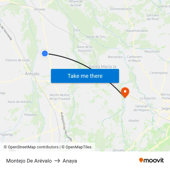 Montejo De Arévalo to Anaya map