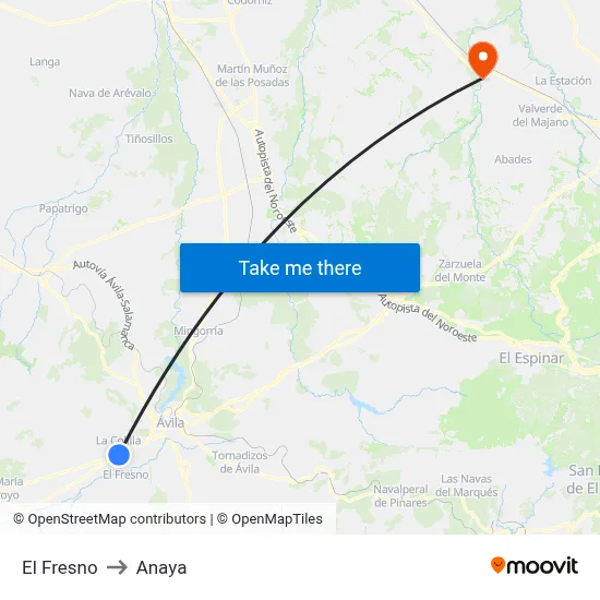 El Fresno to Anaya map