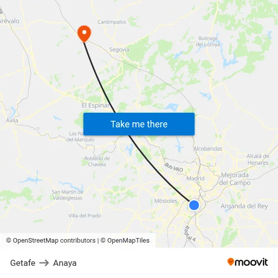 Getafe to Anaya map