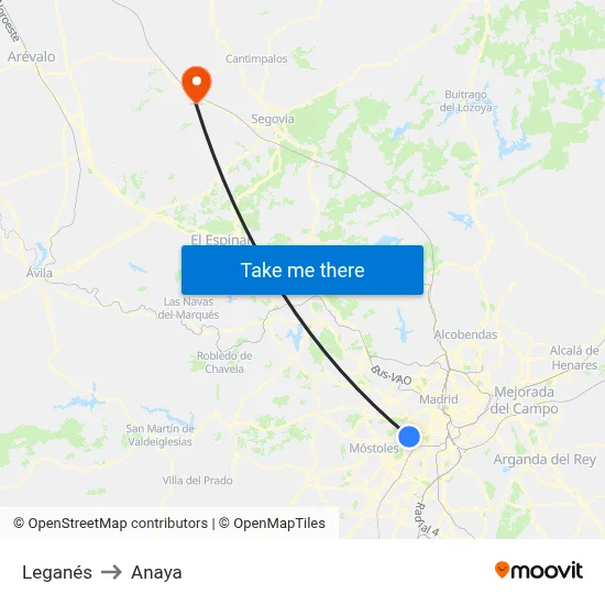 Leganés to Anaya map