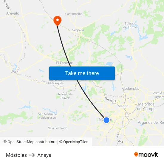 Móstoles to Anaya map