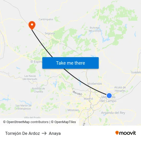 Torrejón De Ardoz to Anaya map