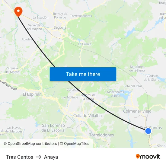 Tres Cantos to Anaya map