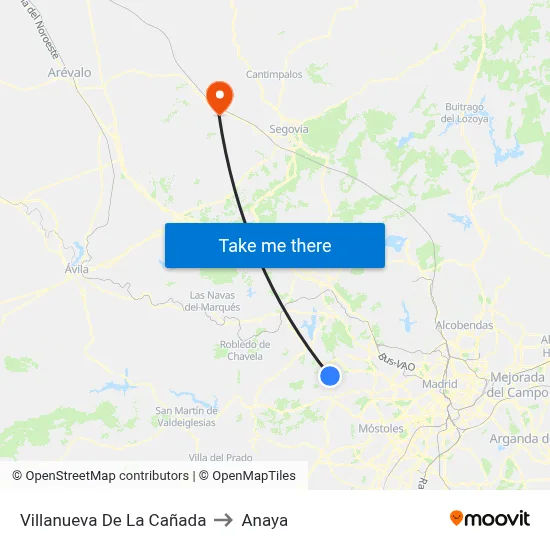 Villanueva De La Cañada to Anaya map