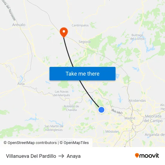 Villanueva Del Pardillo to Anaya map