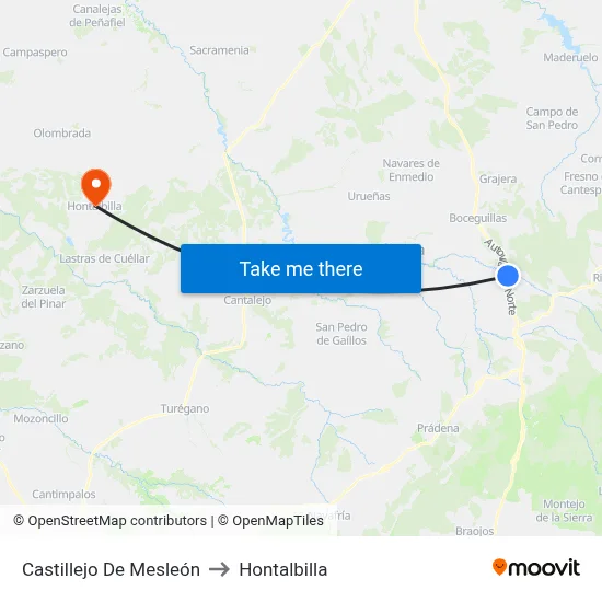 Castillejo De Mesleón to Hontalbilla map