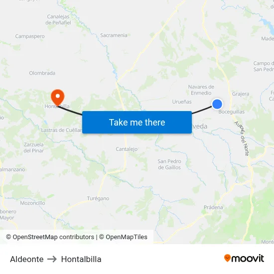 Aldeonte to Hontalbilla map
