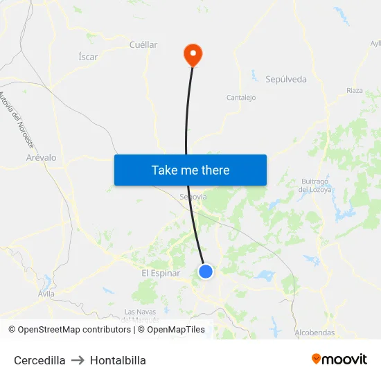Cercedilla to Hontalbilla map