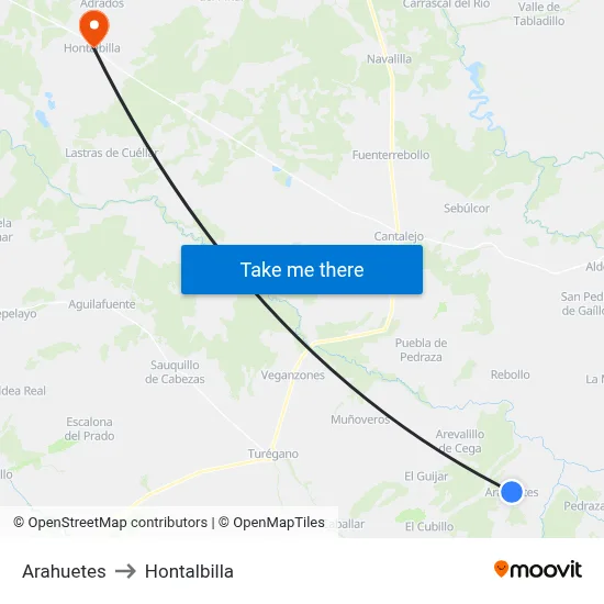 Arahuetes to Hontalbilla map