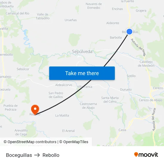 Boceguillas to Rebollo map