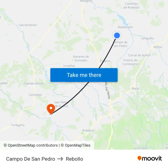 Campo De San Pedro to Rebollo map