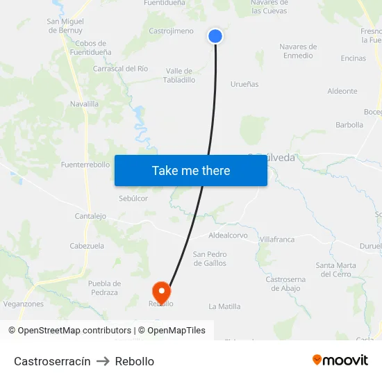 Castroserracín to Rebollo map