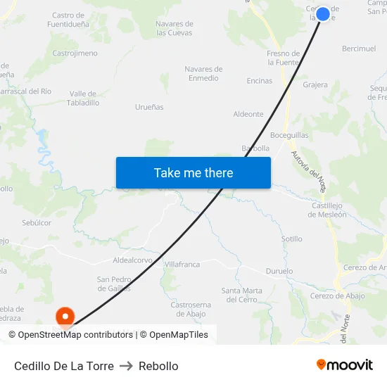 Cedillo De La Torre to Rebollo map
