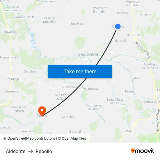 Aldeonte to Rebollo map