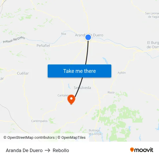 Aranda De Duero to Rebollo map