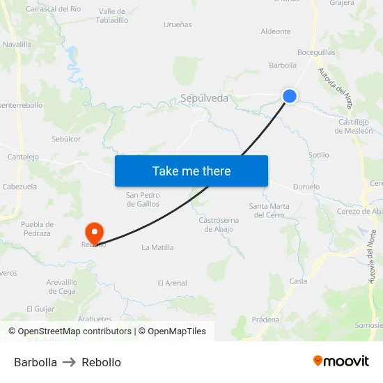 Barbolla to Rebollo map