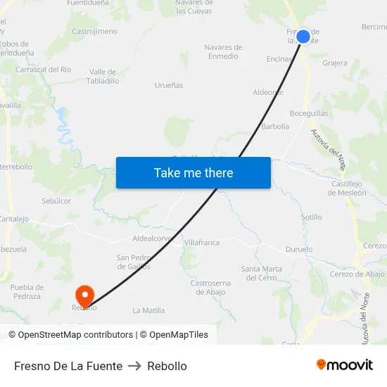 Fresno De La Fuente to Rebollo map