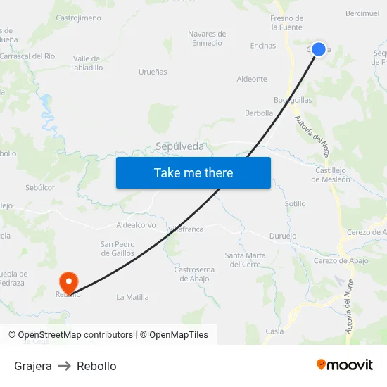 Grajera to Rebollo map