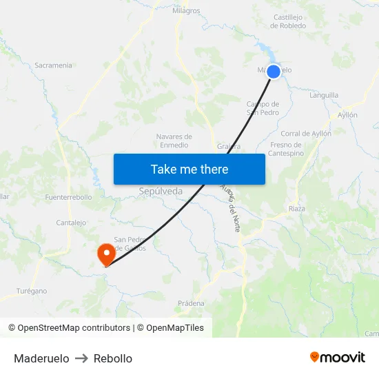 Maderuelo to Rebollo map