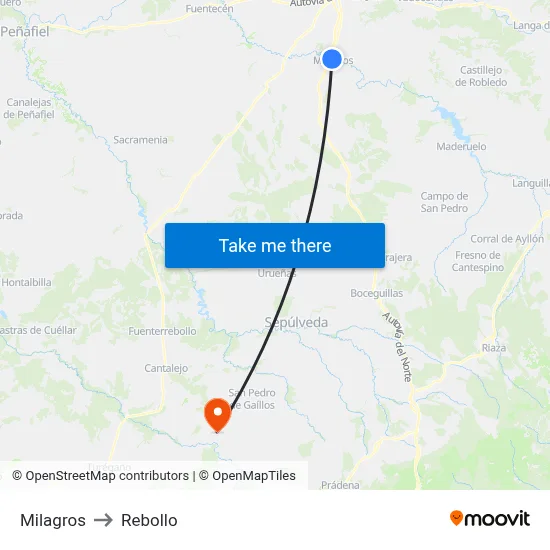 Milagros to Rebollo map
