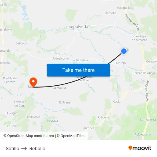 Sotillo to Rebollo map