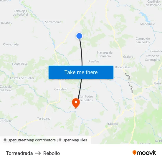 Torreadrada to Rebollo map