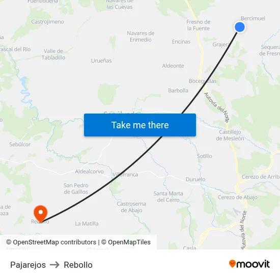 Pajarejos to Rebollo map