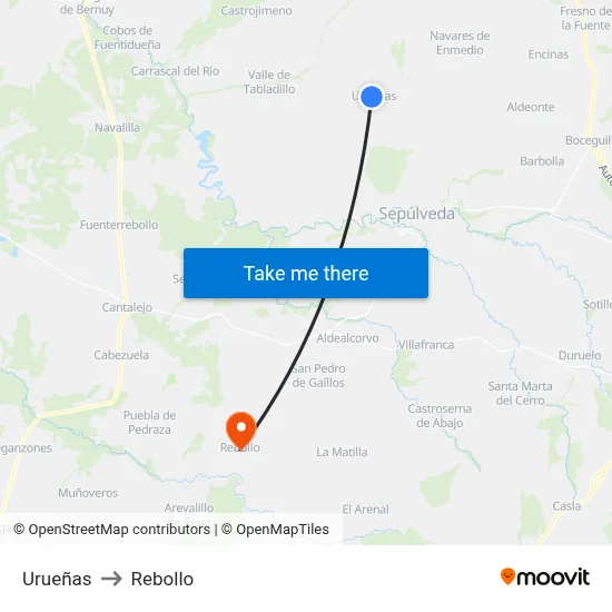 Urueñas to Rebollo map