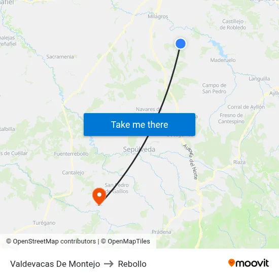 Valdevacas De Montejo to Rebollo map