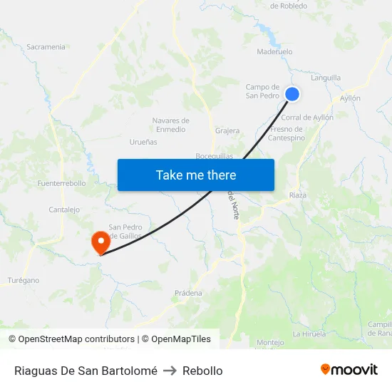 Riaguas De San Bartolomé to Rebollo map