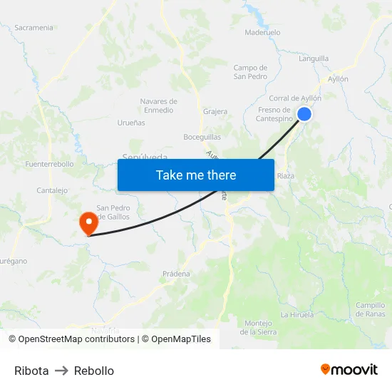 Ribota to Rebollo map