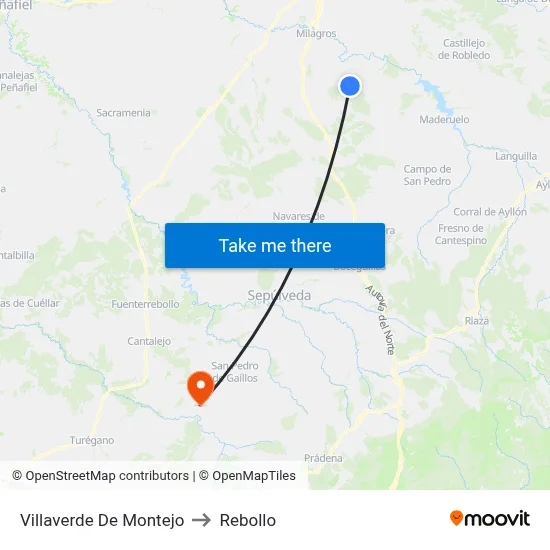 Villaverde De Montejo to Rebollo map
