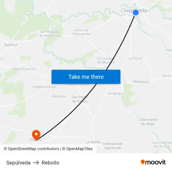 Sepúlveda to Rebollo map