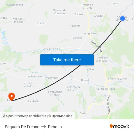 Sequera De Fresno to Rebollo map
