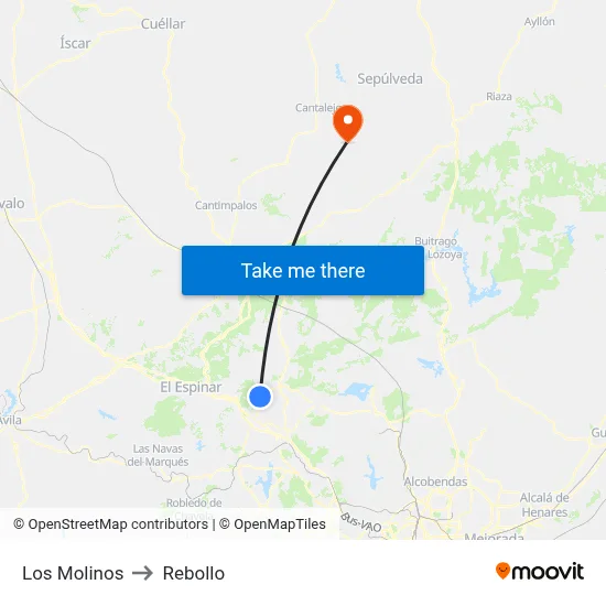 Los Molinos to Rebollo map