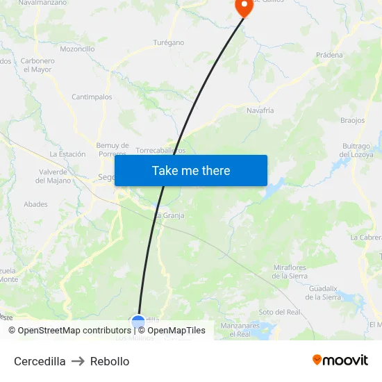 Cercedilla to Rebollo map