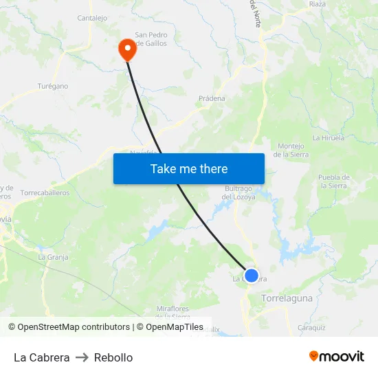 La Cabrera to Rebollo map