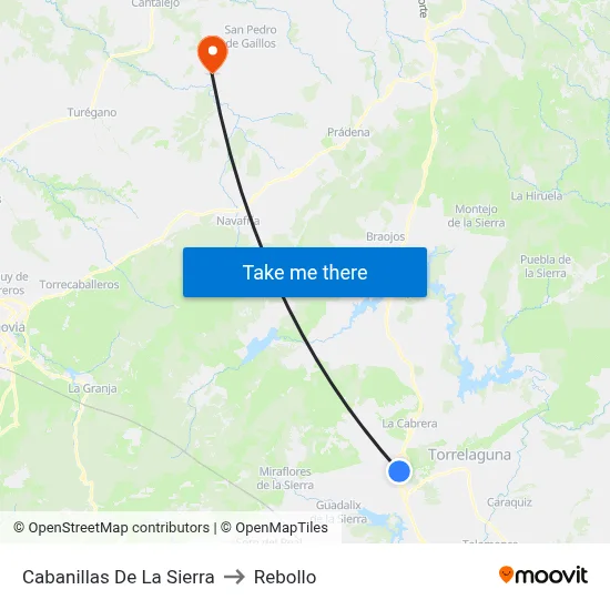 Cabanillas De La Sierra to Rebollo map