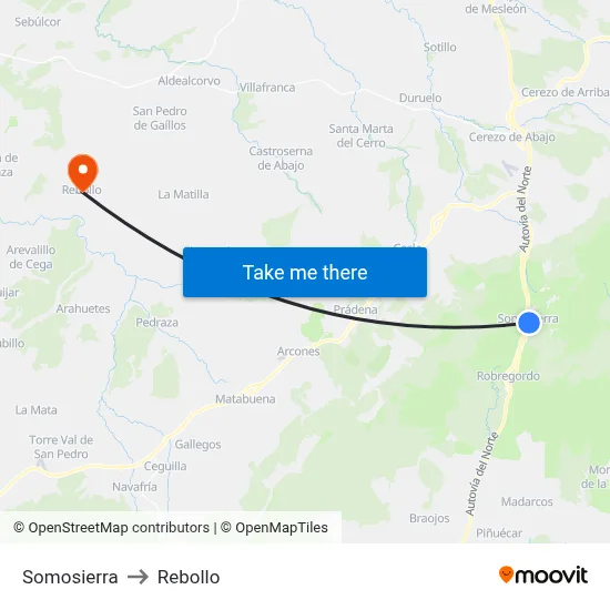 Somosierra to Rebollo map