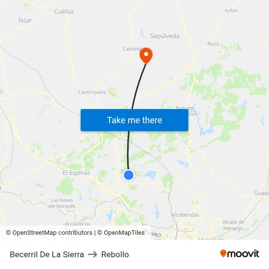 Becerril De La Sierra to Rebollo map