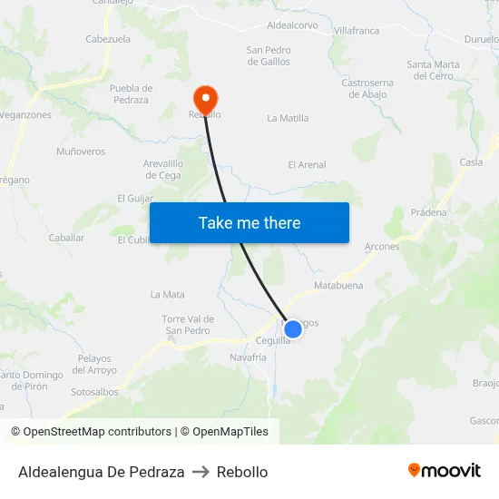 Aldealengua De Pedraza to Rebollo map