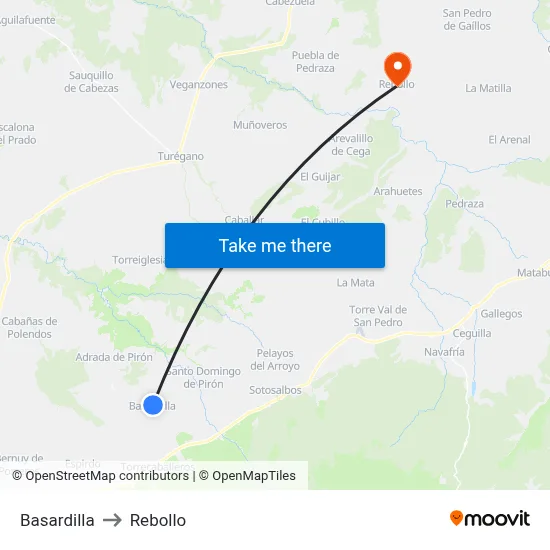 Basardilla to Rebollo map