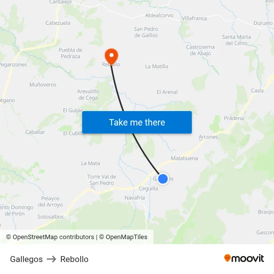 Gallegos to Rebollo map