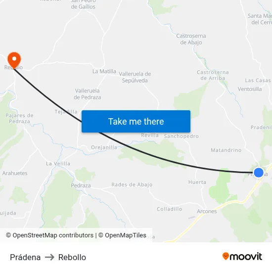 Prádena to Rebollo map