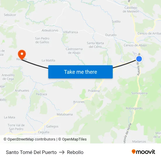 Santo Tomé Del Puerto to Rebollo map